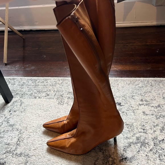 Walter Steiger Leather Boots Exposed Back Zipper Pointed Toe Size 35.5 - Picture 8 of 13